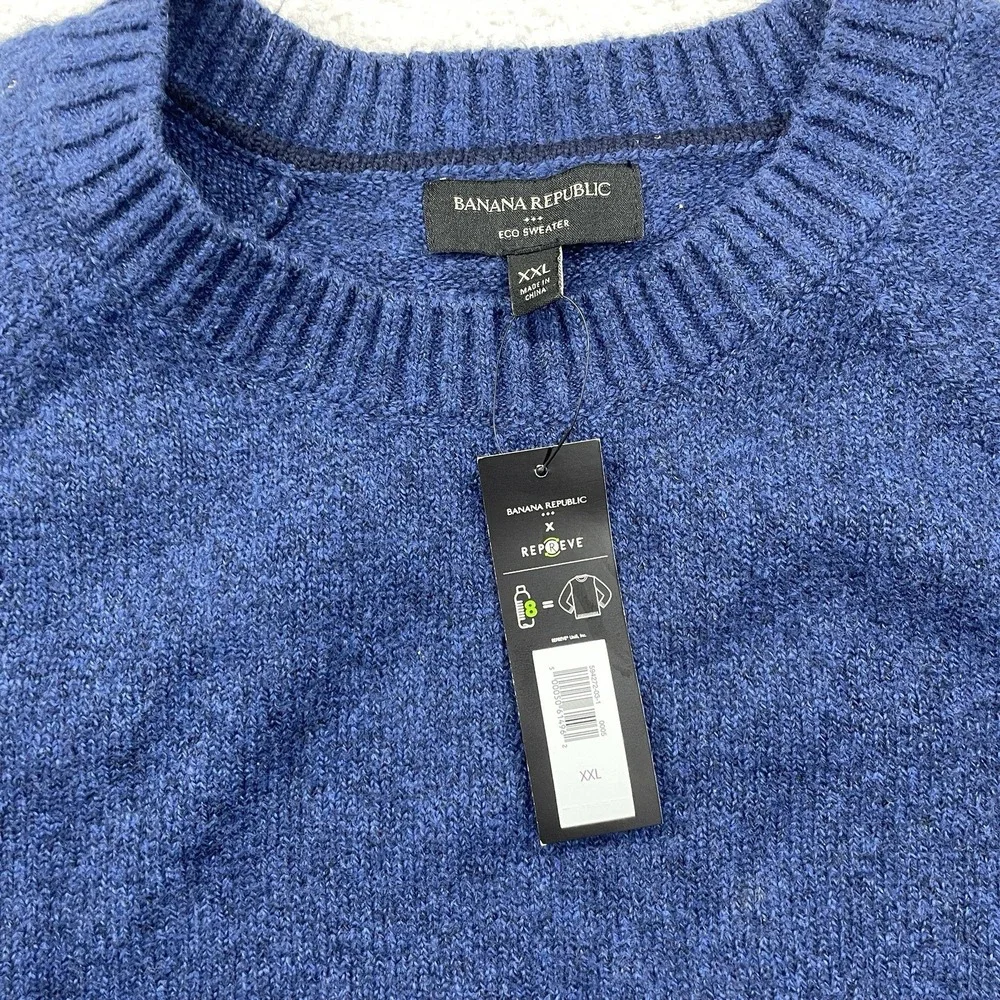 NEW Banana Republic Eco Sweater Men Long Sleeve Crew Neck‎ Blue Knit Sweater XXL